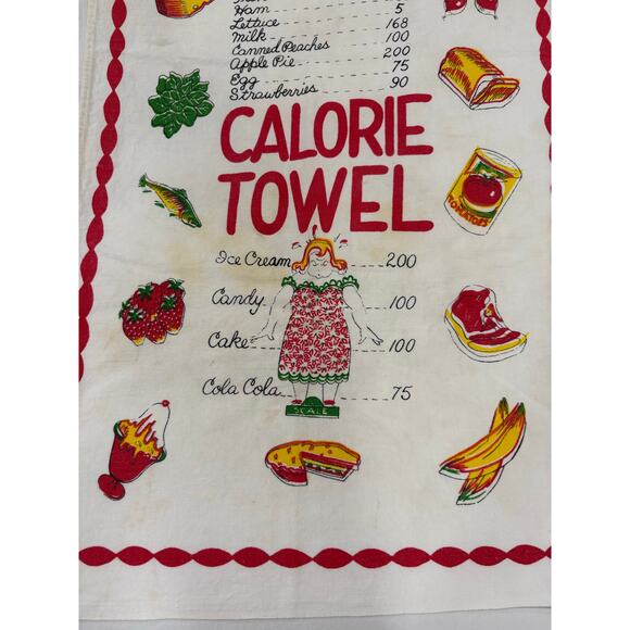 Vintage 50s/60s Calorie Count Tea Towel Kitchen Linen - Picture 6 of 6